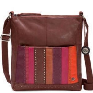 The Sak Iris Brown Pebble Leather Striped Crossbody